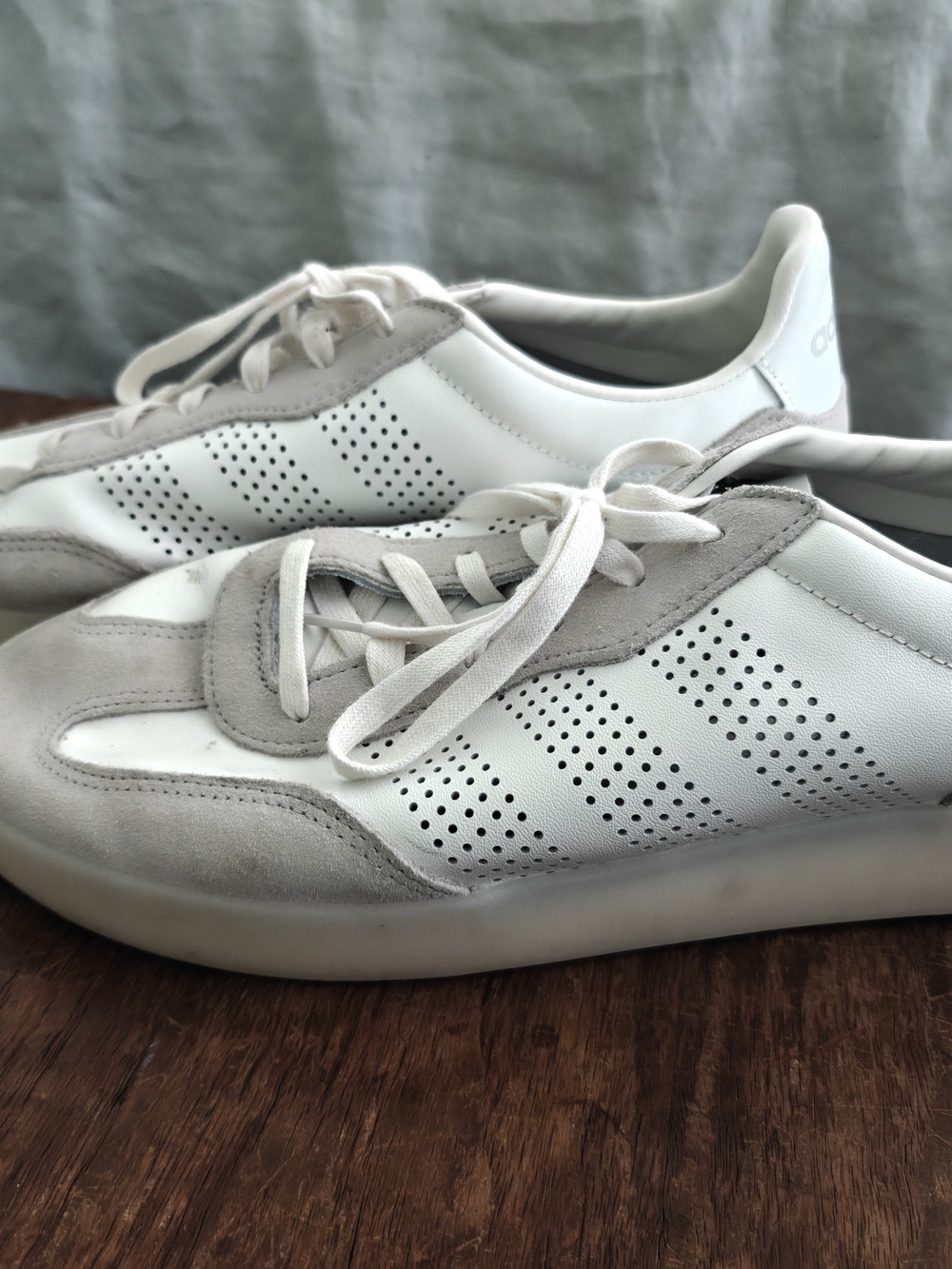 size 13 Adidas Men's Barreda Decode White and Gray Perforated Leather Sneakers